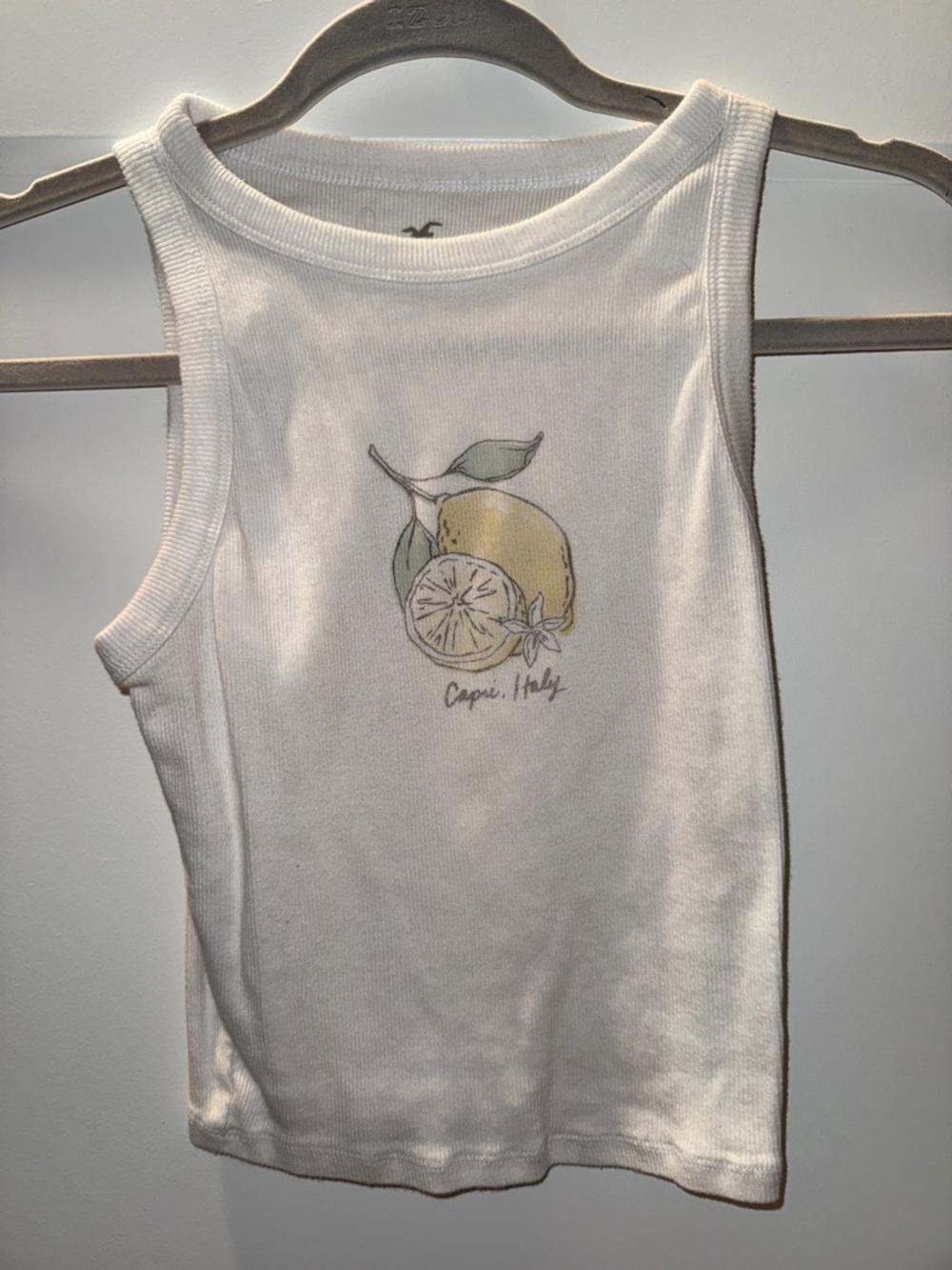 Hollister Cream Ribbed Tee with Subtle Logo